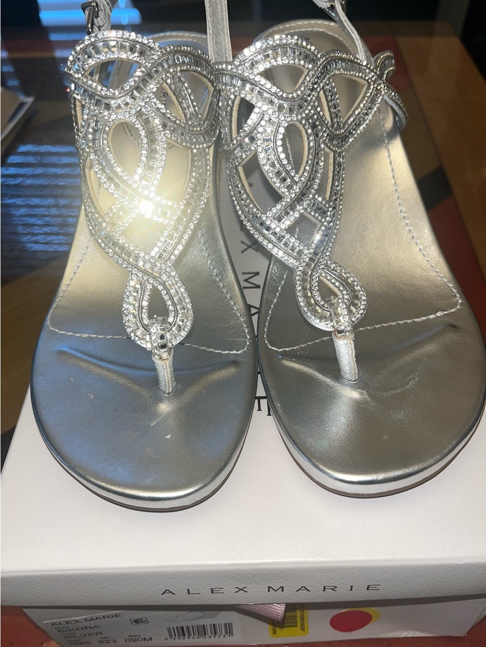 Alex Marie Silver Rhinestone T-Strap Sandals